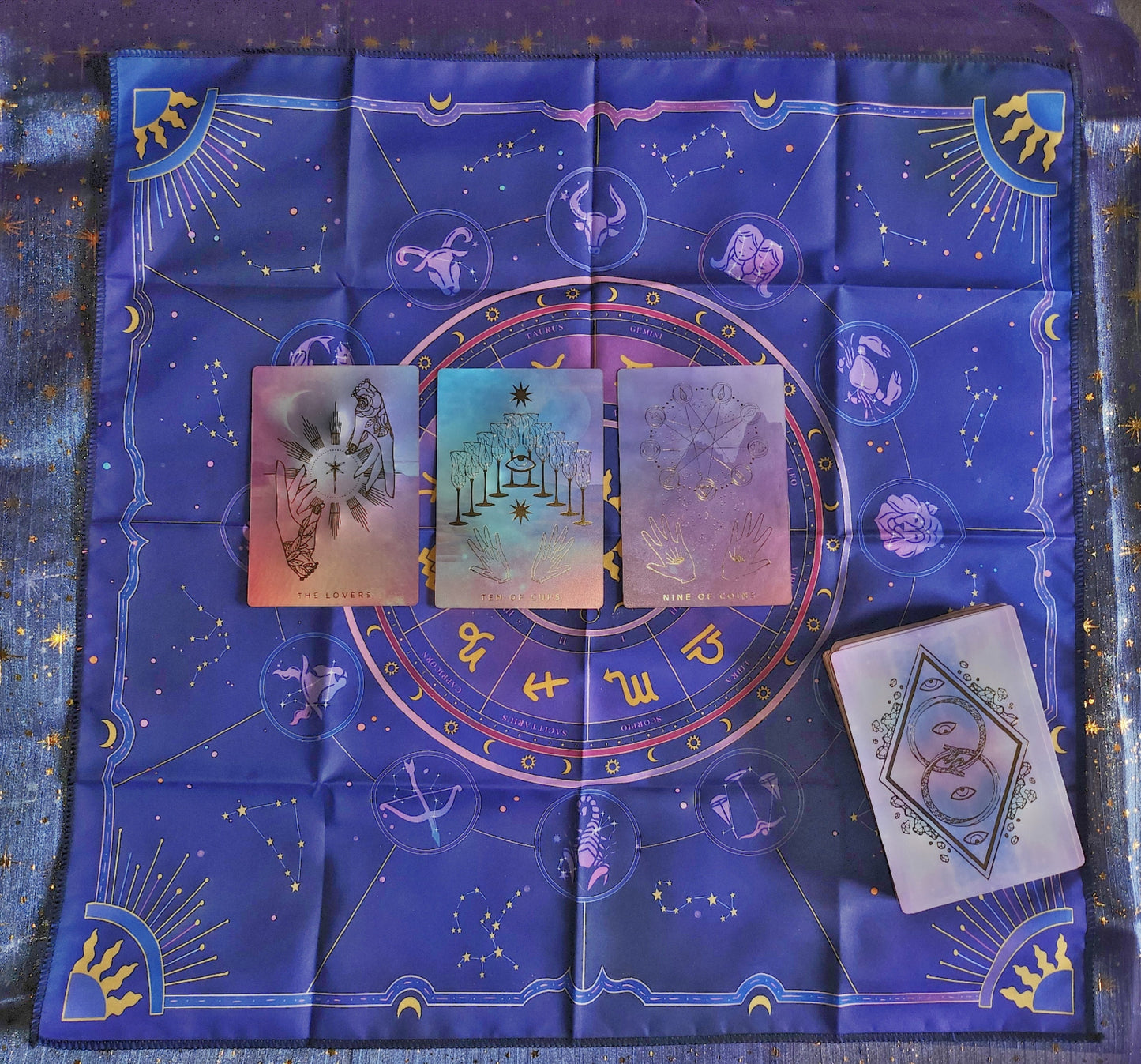 Zodiac Tarot Cloth – Purple Astrology Altar Cloth for Oracle, Crystals, Runes & Divination