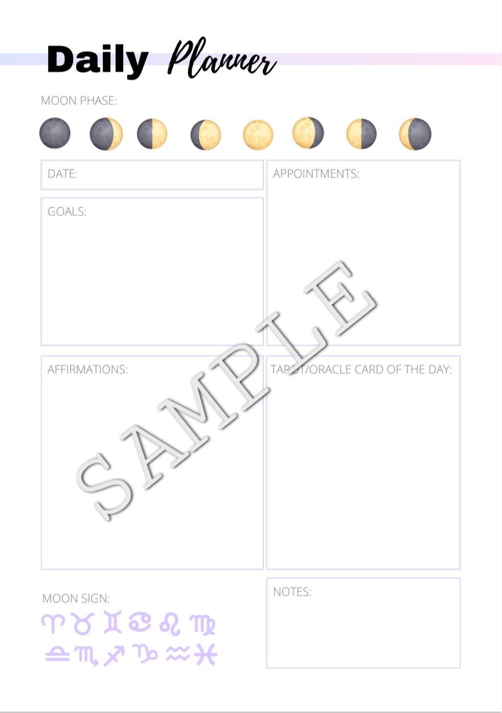 Moon Journal, Daily Planner With Moon Phases, Printable Monthly Calendar, Spiritual Journal, Daily Calendar, Colorful DIY Organizer Download