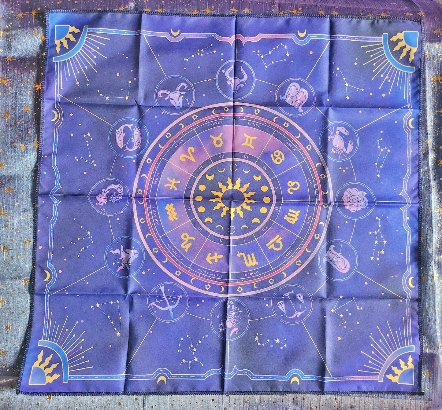 Zodiac Tarot Cloth – Purple Astrology Altar Cloth for Oracle, Crystals, Runes & Divination