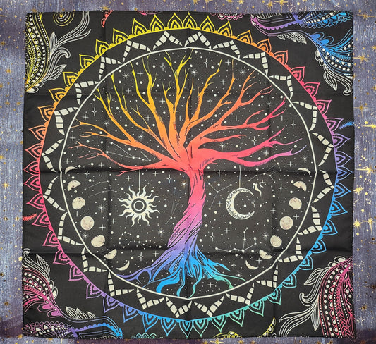 Celestial Tree of Life Altar Cloth – Tarot, Oracle, Rune & Crystal Divination Mat