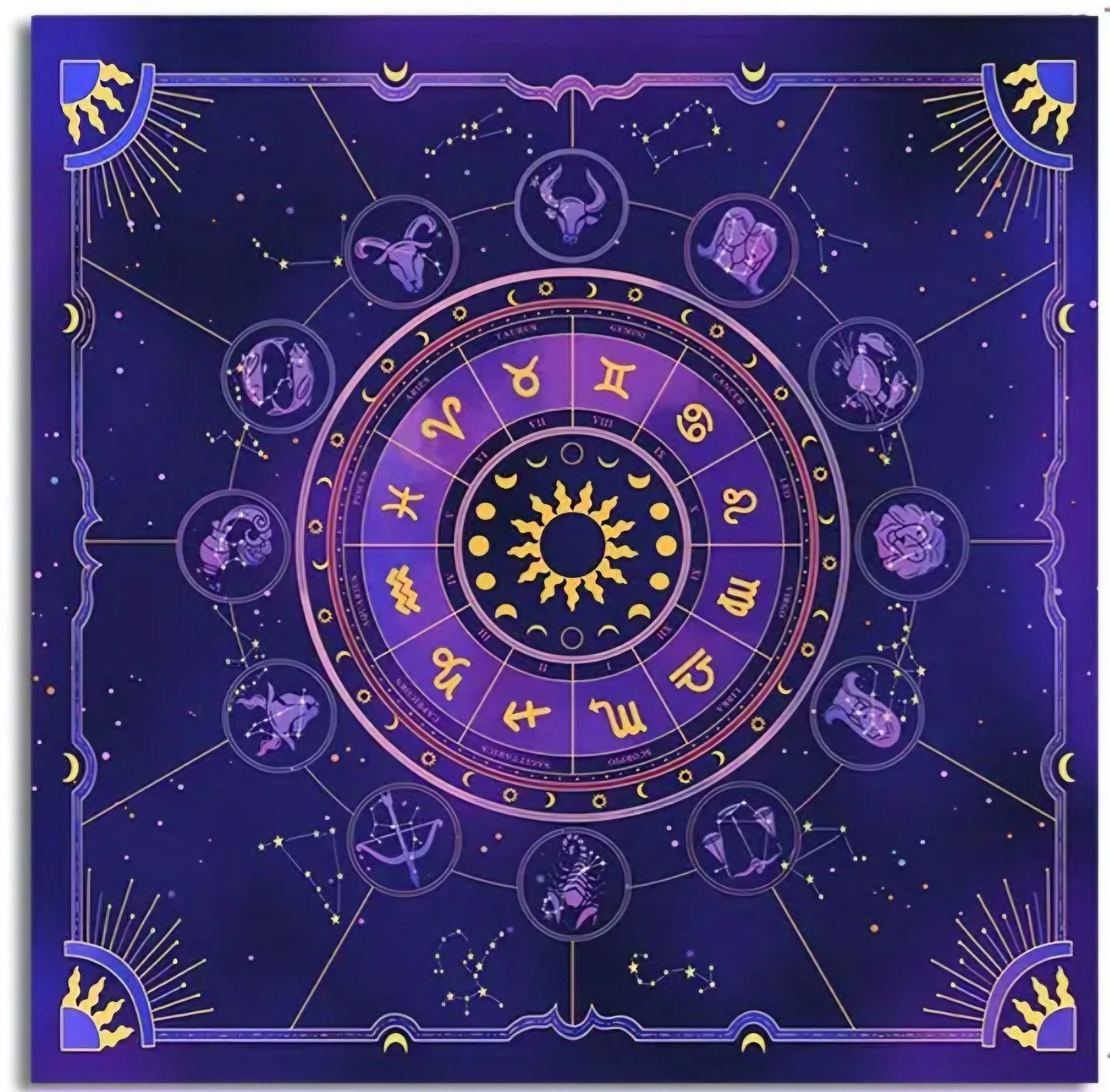 Zodiac Tarot Cloth – Purple Astrology Altar Cloth for Oracle, Crystals, Runes & Divination